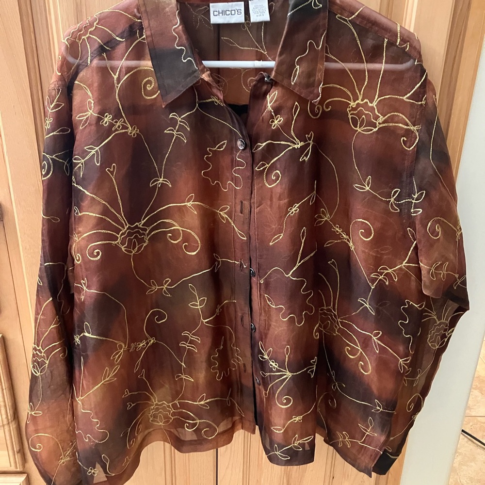 Chico's Metallic Embroidered Blouse